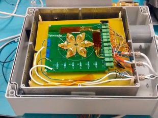Radiation testing board with six HV optocouplers